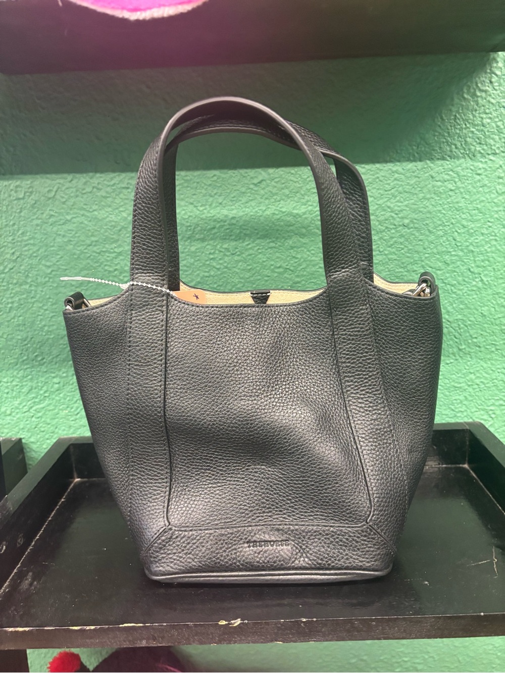 Women's Black Pebbled Leather Tote - Minimal Structured Carry